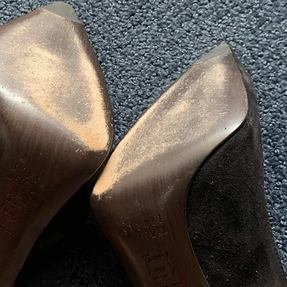 Stuart Weitzman Black Suede Pointed Slingback Heels with Red Buckle Accent - Picture 6 of 8